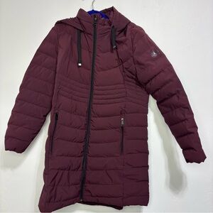 DKNY Down Burgundy Hooded Puffer Coat Women's XL Full Zip